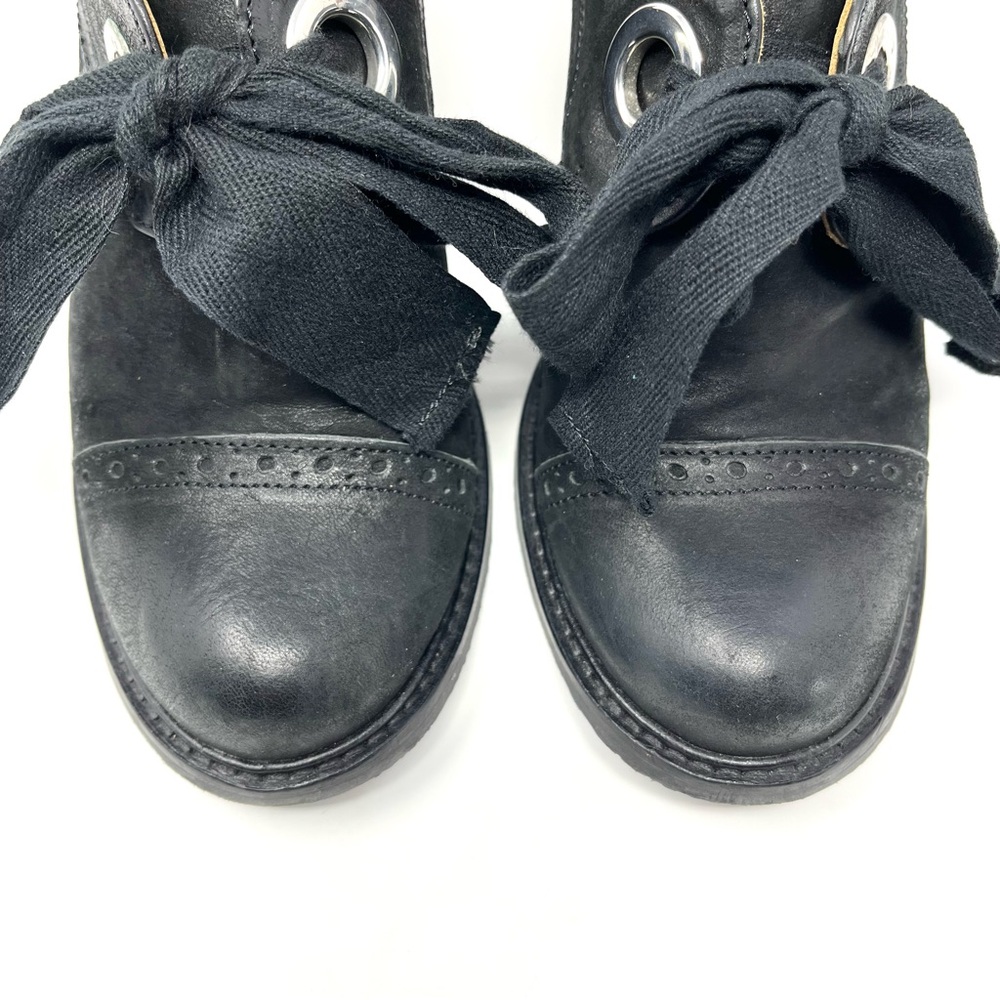 John Fluevog Black Leather East End Templeton Lace Up Oxford Shoes Heels Pumps 7 - Picture 4 of 13